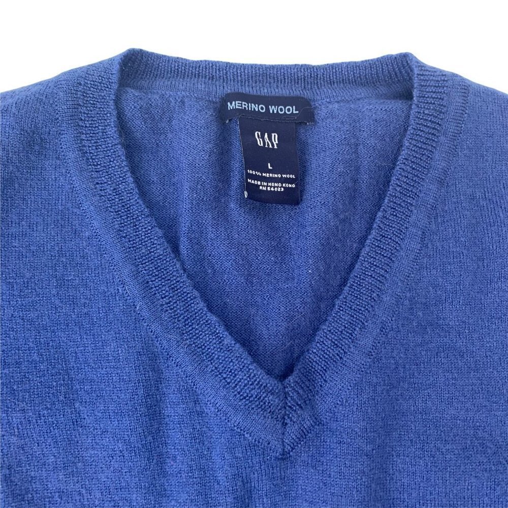* Gap Merino Wool Blue V Neck Sweater Size Large